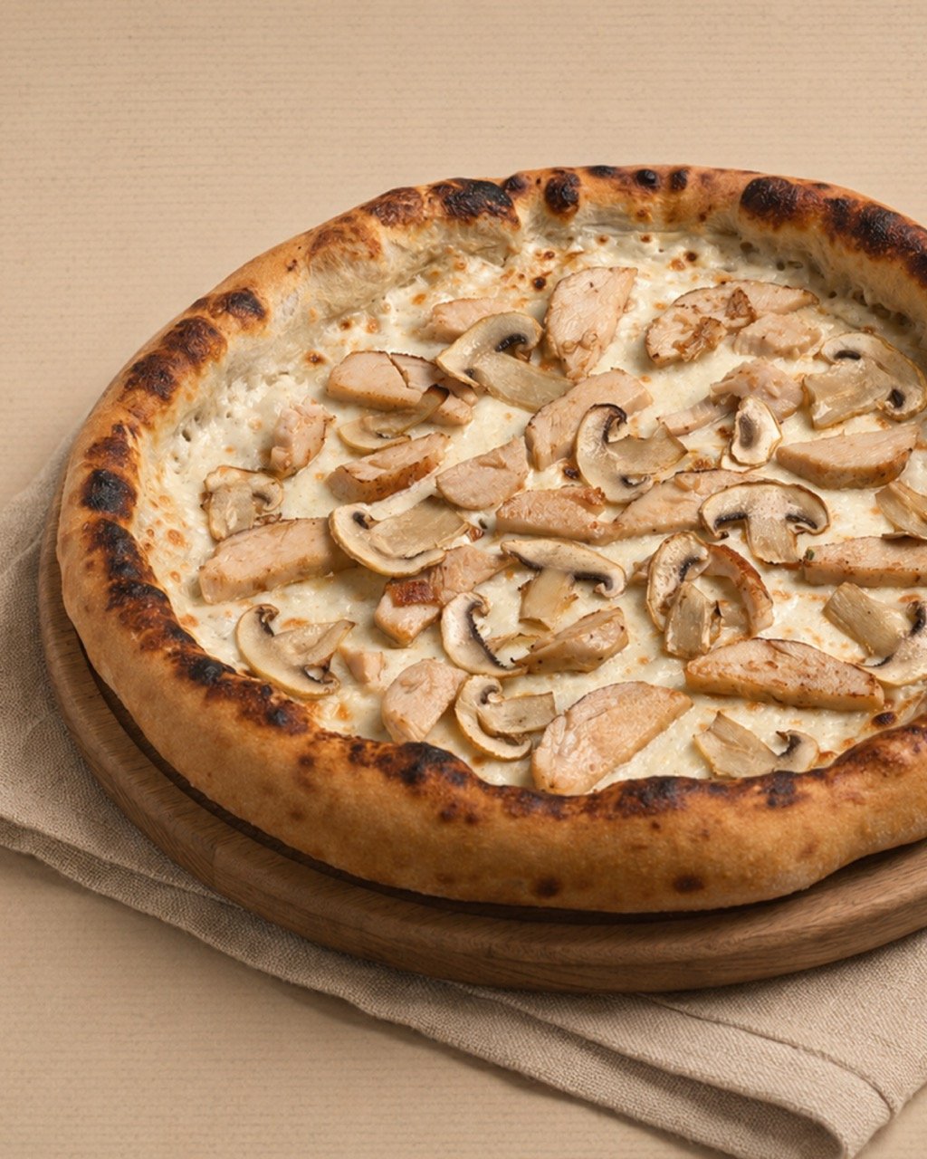 Chicken Mushroom Alfredo Pizza