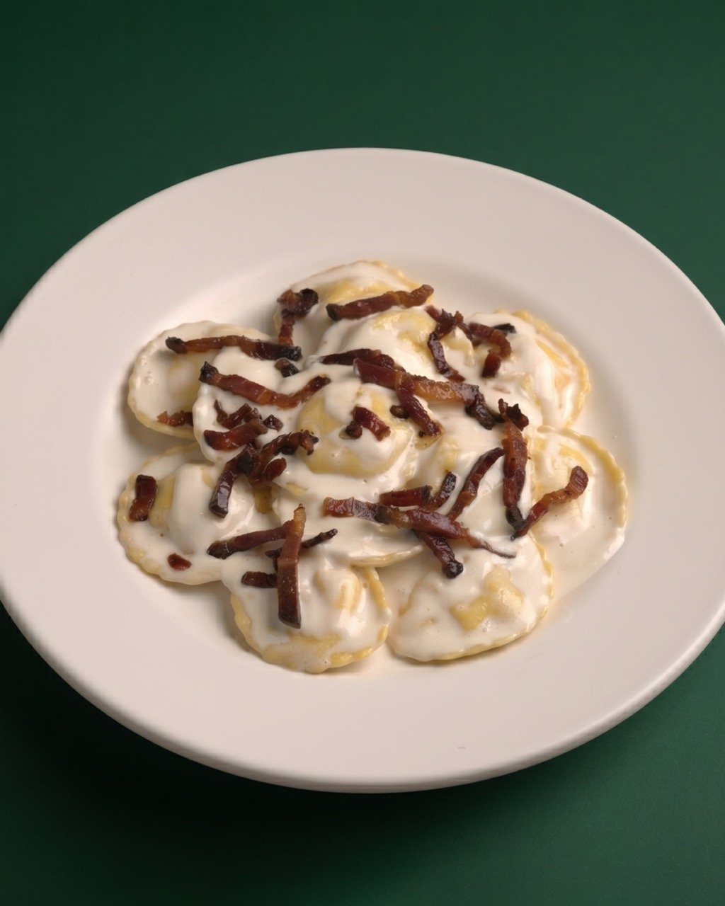 Creamy Parmesan Ravioli with Crispy Beef Guanciale